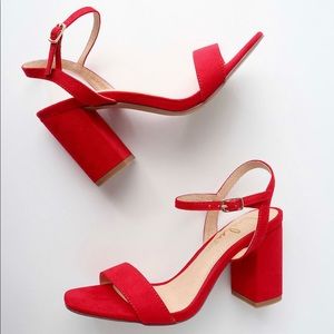 Lulu's Red Block Heel Sandals